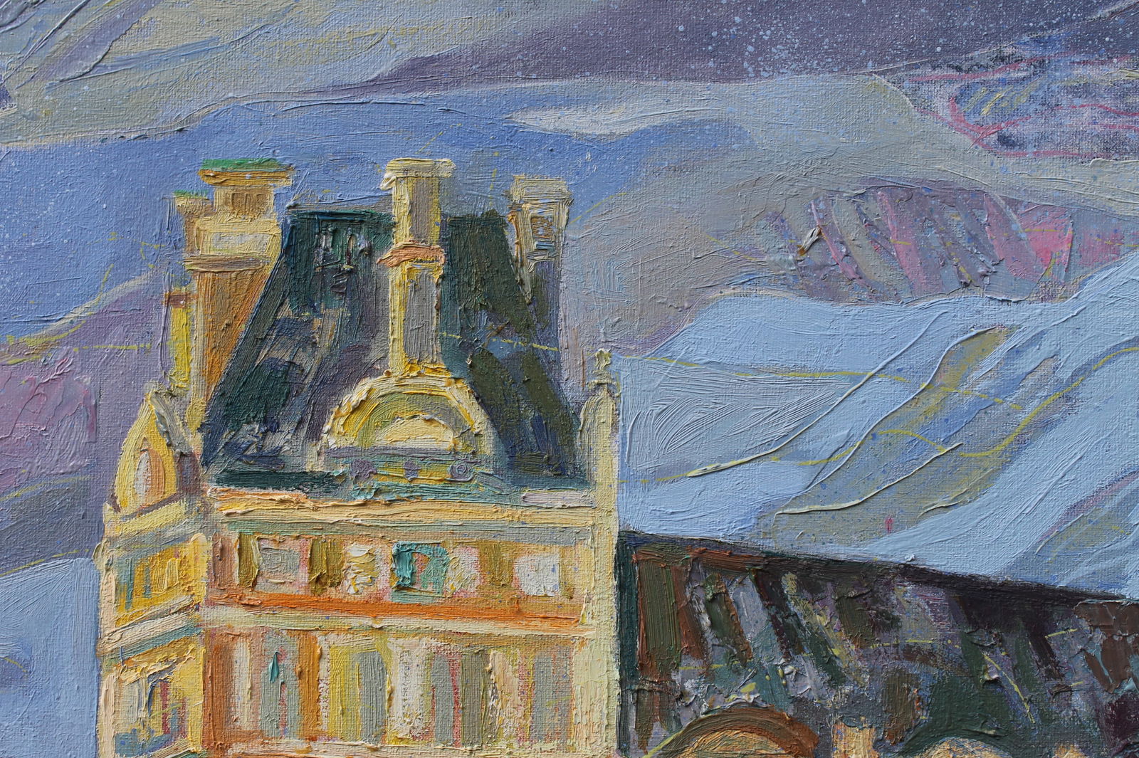 Oil acrylic painting Louvre over the Seine Maria Voloschak - 10
