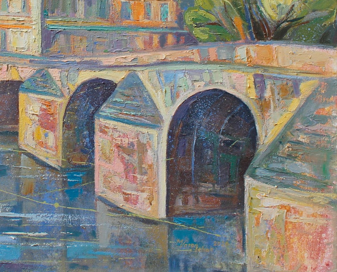Oil acrylic painting Louvre over the Seine Maria Voloschak - 3