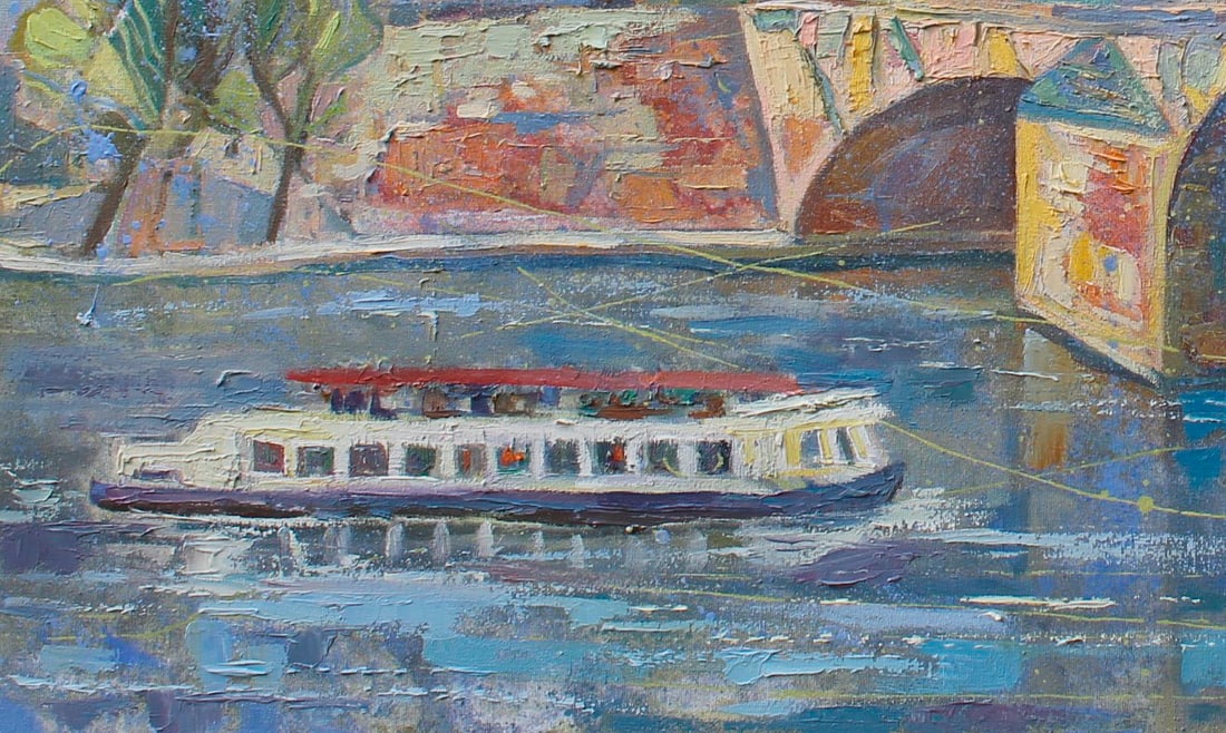 Oil acrylic painting Louvre over the Seine Maria Voloschak - 4
