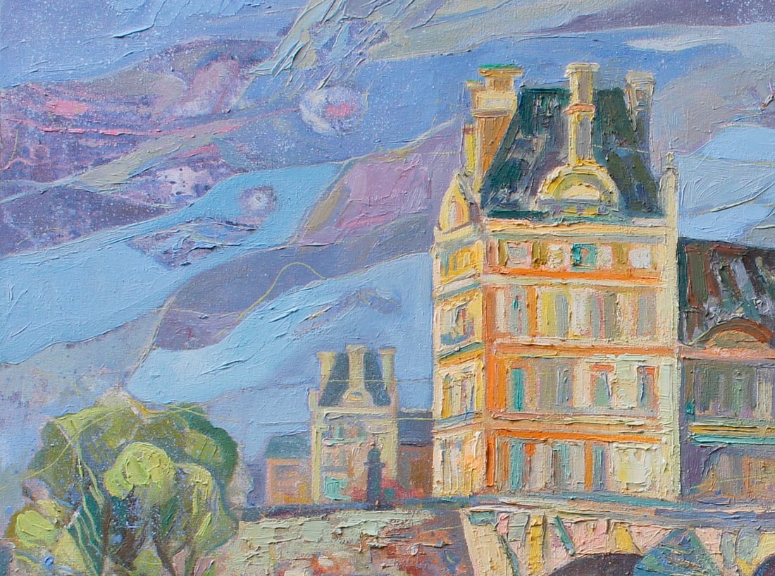 Oil acrylic painting Louvre over the Seine Maria Voloschak - 5