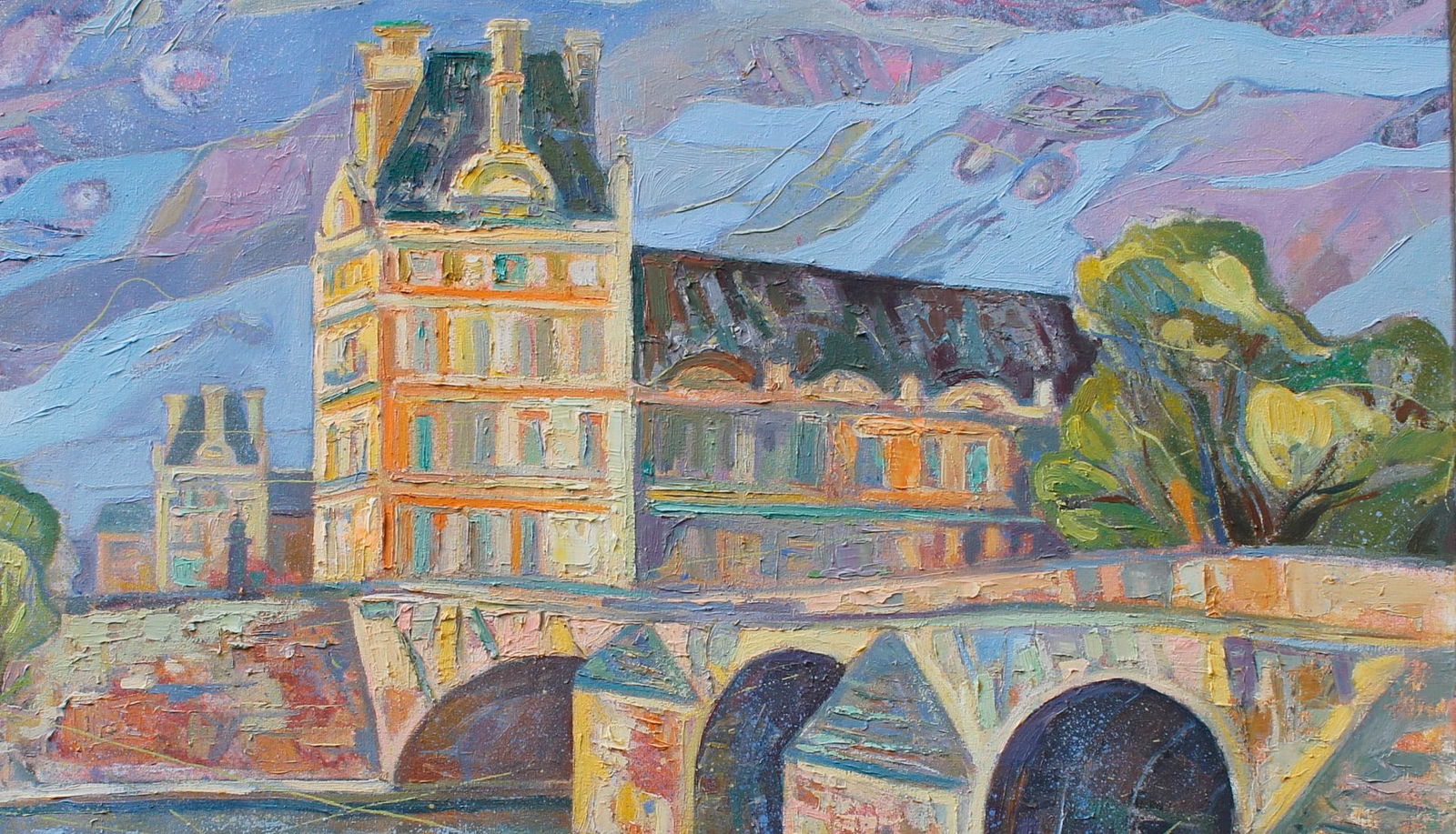 Oil acrylic painting Louvre over the Seine Maria Voloschak - 6
