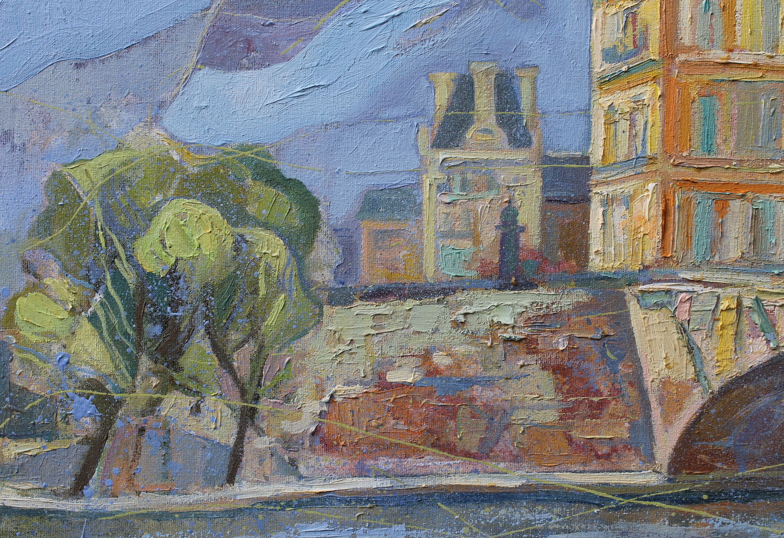 Oil acrylic painting Louvre over the Seine Maria Voloschak - 8