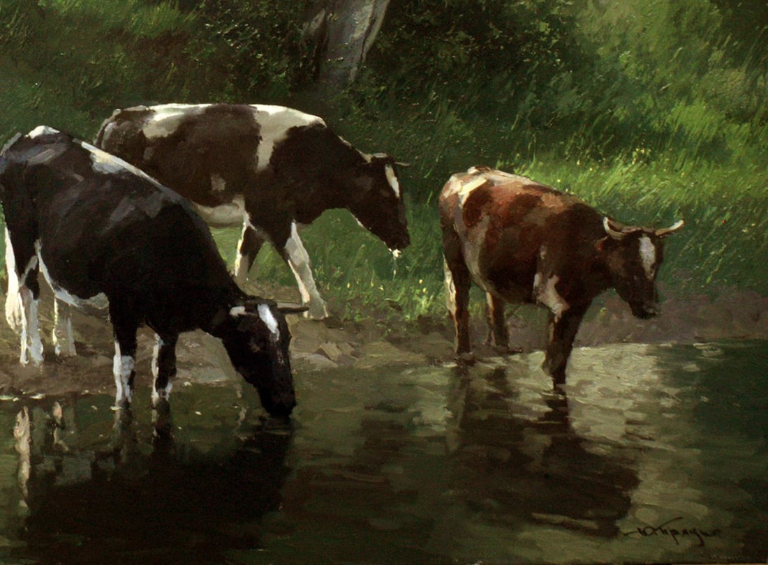 Oil painting Watering hole Ukrainian painter - 12