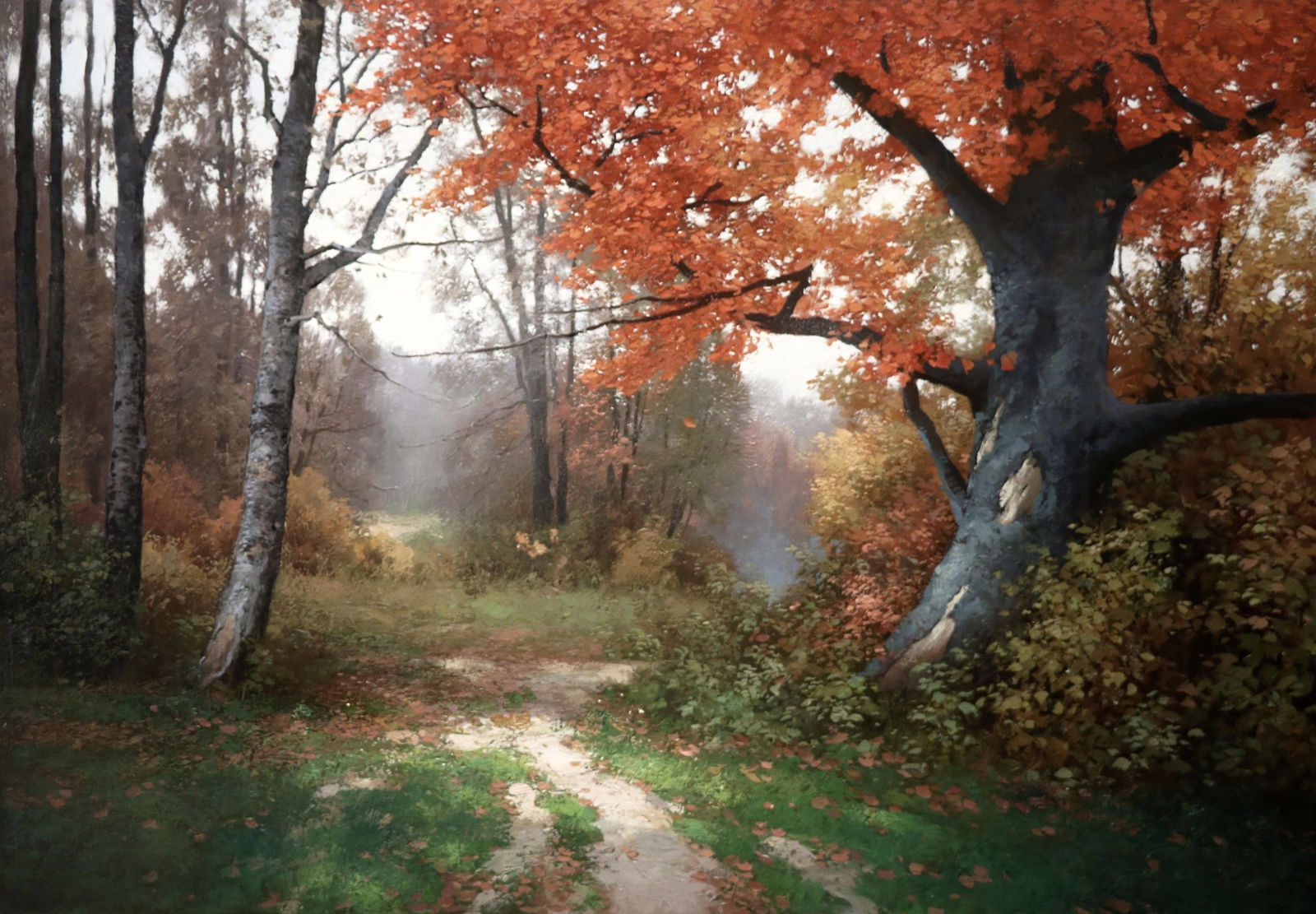 Oil painting October Ukrainian painter: Title: Oil painting October Ukrainian painter Description: 10R Painter: Yurii P. Size: 80x115 cm/ 31.49x45.27 inches Components: oil, canvas Original painting CONDITION: exellent ERA: ARTIST: Pryadko