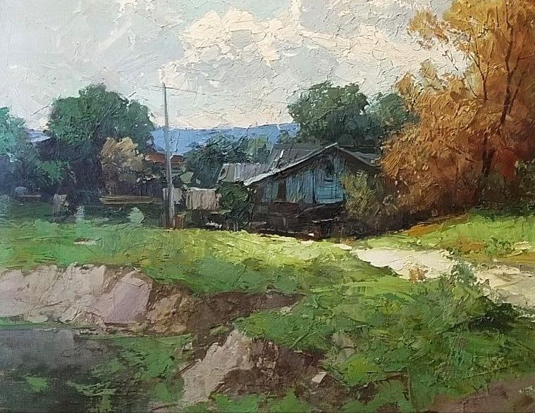 Oil painting The edge of the village Ukrainian painter - 4