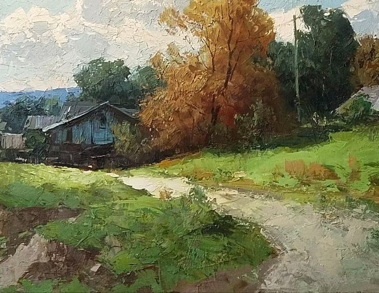 Oil painting The edge of the village Ukrainian painter - 7