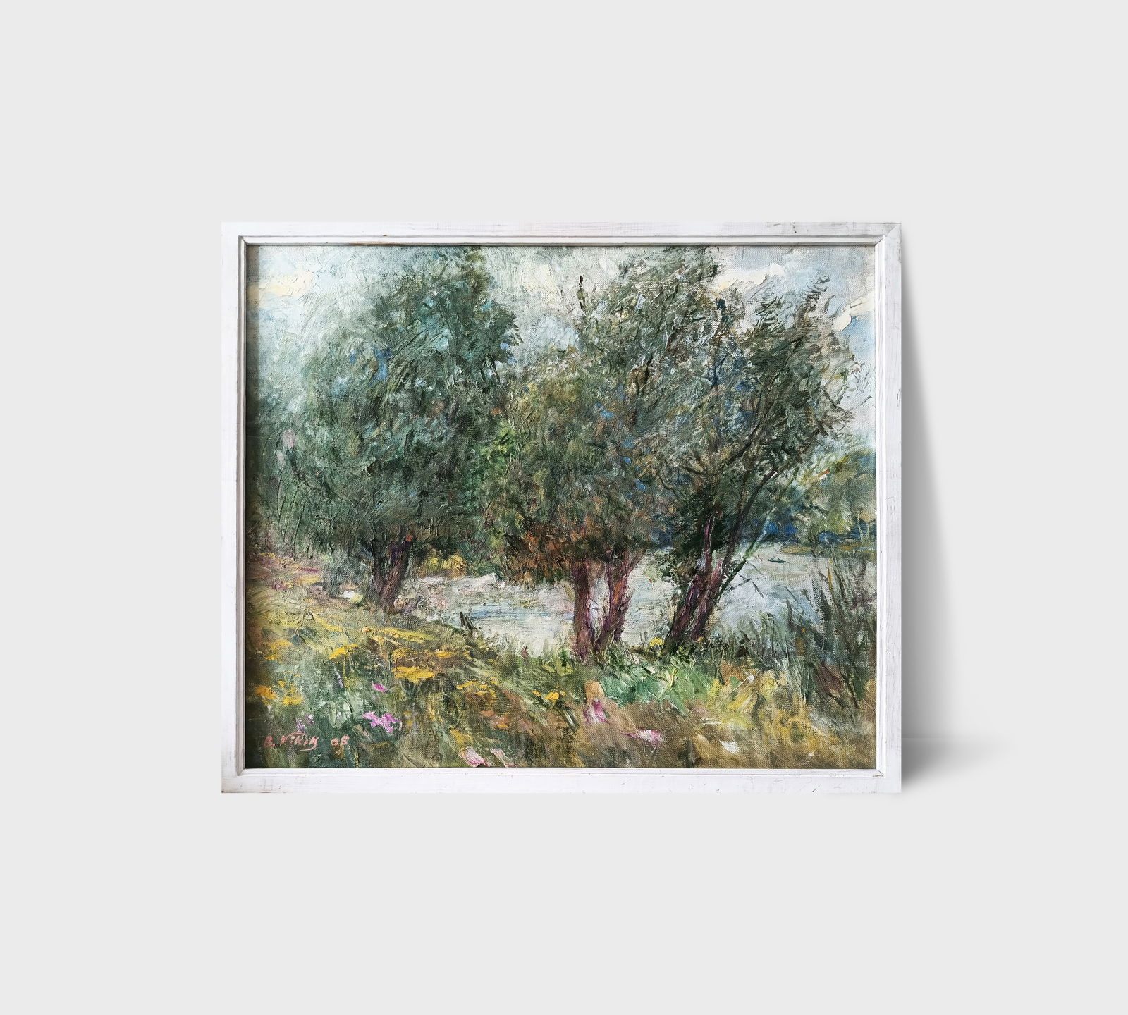 Oil painting Trees by the river by honored painter Ukrainian Vasyl K. - 2