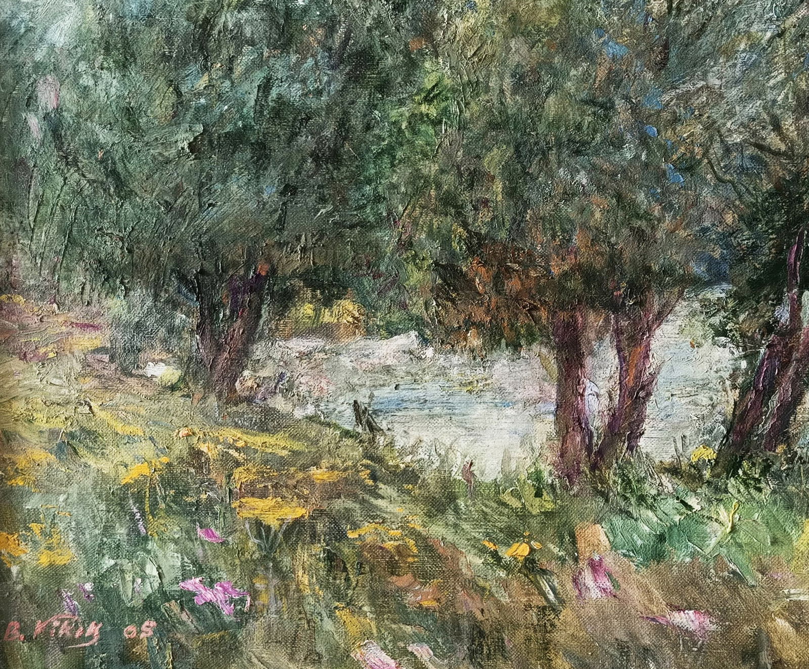 Oil painting Trees by the river by honored painter Ukrainian Vasyl K. - 5
