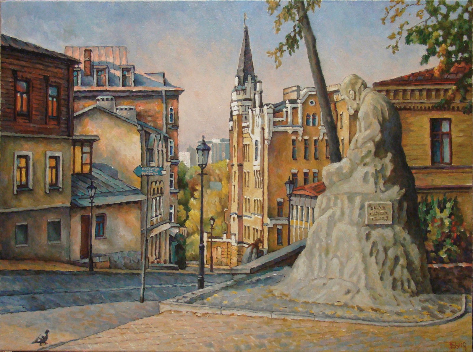 Oil painting Andreevsky Descent. Autumn. Morning Valerii B: Title: Oil painting Andreevsky Descent. Autumn. Morning Valerii B Description: 01Butk Painter: Valerii B Size: 45x60 cm/17,71x23,62 inches Components: oil, canvas Original painting from our