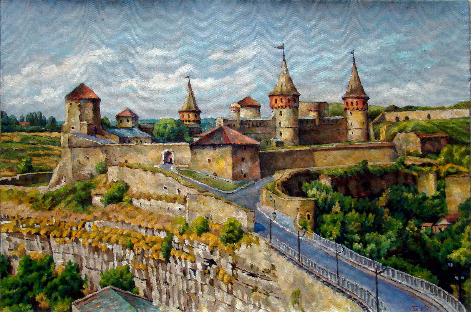 Oil painting Old fortress, Kamianets-Podilskyi Valerii B: Title: Oil painting Old fortress, Kamianets-Podilskyi Valerii B Description: 14Butk Painter: Valerii B Size: 40x60 cm/15,75x23,62 inches Components: oil, canvas Original painting from our collection