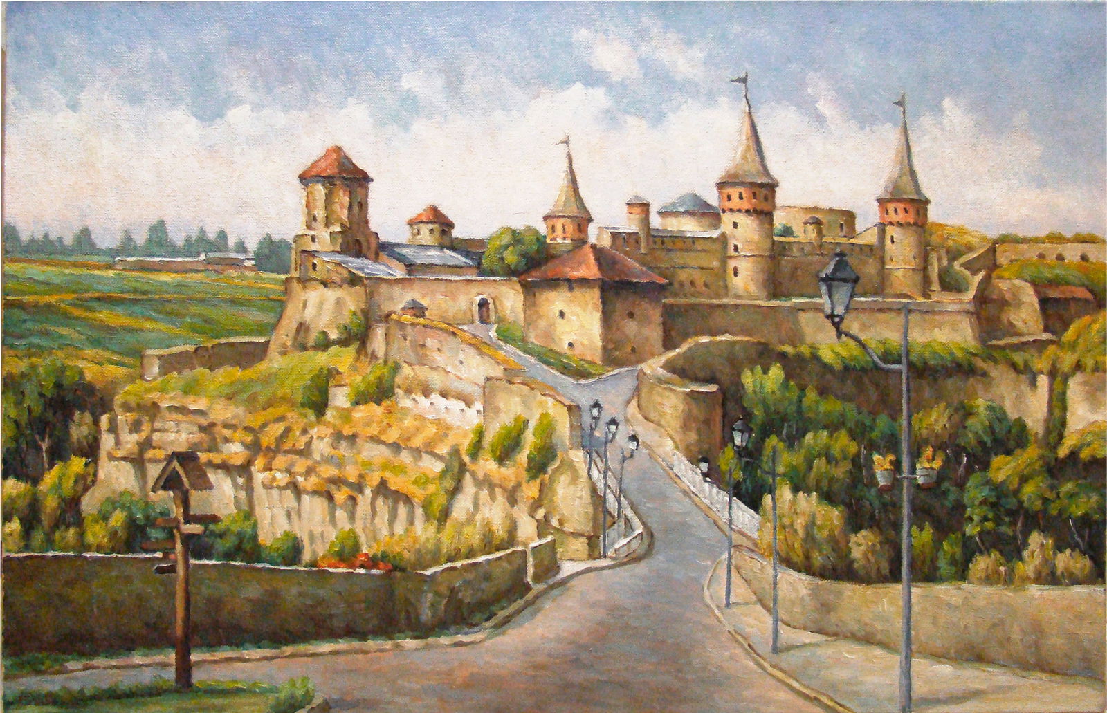 Oil painting Old fortress, Kamianets-Podilskyi Valerii B: Title: Oil painting Old fortress, Kamianets-Podilskyi Valerii B Description: 15Butk Painter: Valerii B Size: 40x60 cm/15,75x23,62 inches Components: oil, canvas Original painting from our collection
