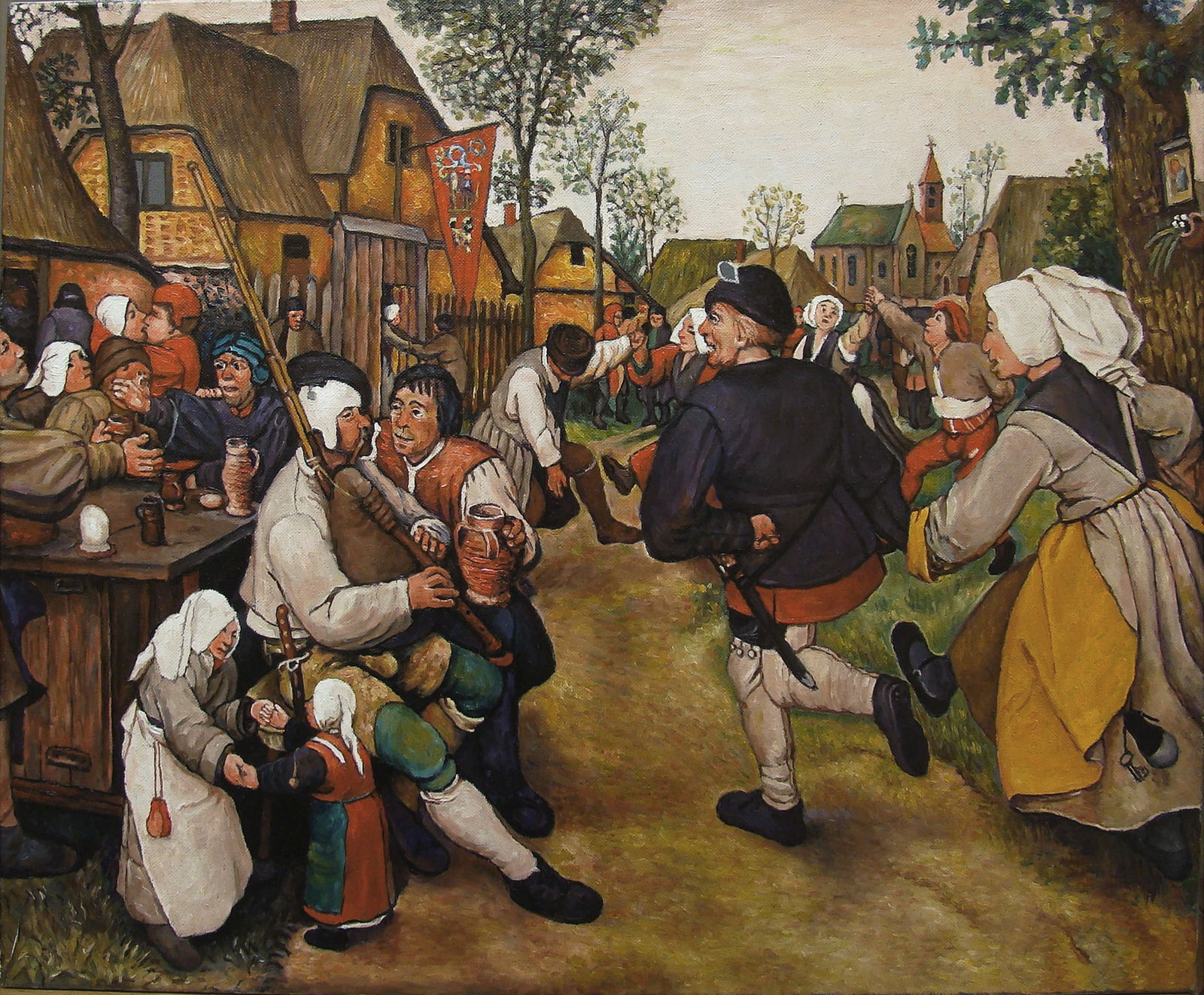 Oil painting Reproduction of the painting by Pieter Bruegel the Elder "Peasant Dance" Valerii B: Title: Oil painting Reproduction of the painting by Pieter Bruegel the Elder "Peasant Dance" Valerii B Description: 16Butk Painter: Valerii B Size: 45x55 cm/17,71x21,65 inches Components: oil,
