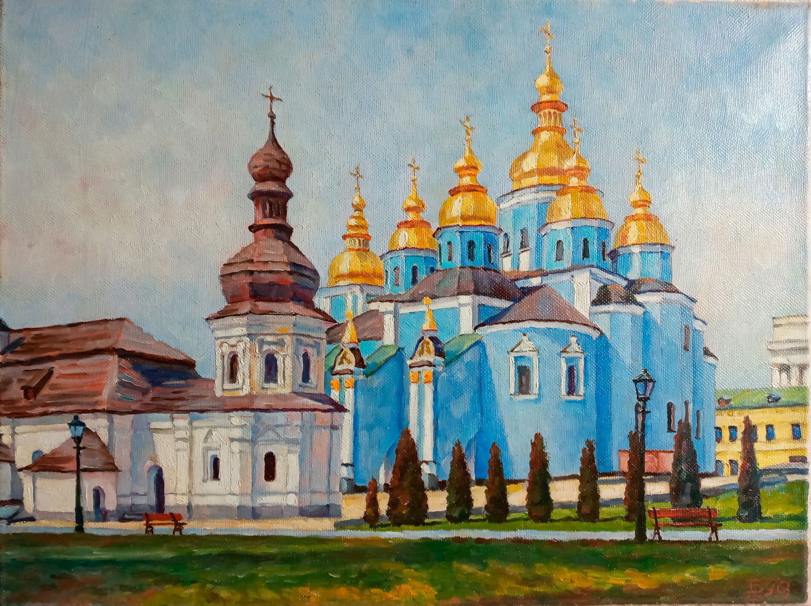 Oil painting St. Michael's Cathedral Valerii B: Title: Oil painting St. Michael's Cathedral Valerii B Description: 18Butk Painter: Valerii B Size: 30x40 cm/11,81x15,75 inches Components: oil, canvas Original painting from our collection ERA: 