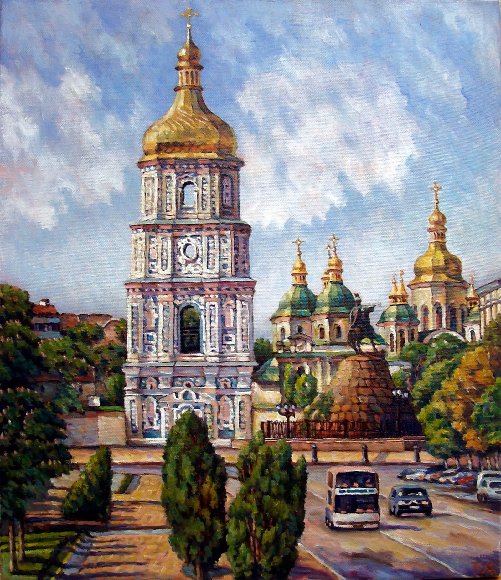 Oil painting Sofia Square Valerii B: Title: Oil painting Sofia Square Valerii B Description: 25Butk Painter: Valerii B Size: 45x50 cm/17,71x19,68 inches Components: oil, canvas Original painting from our collection ERA: Short