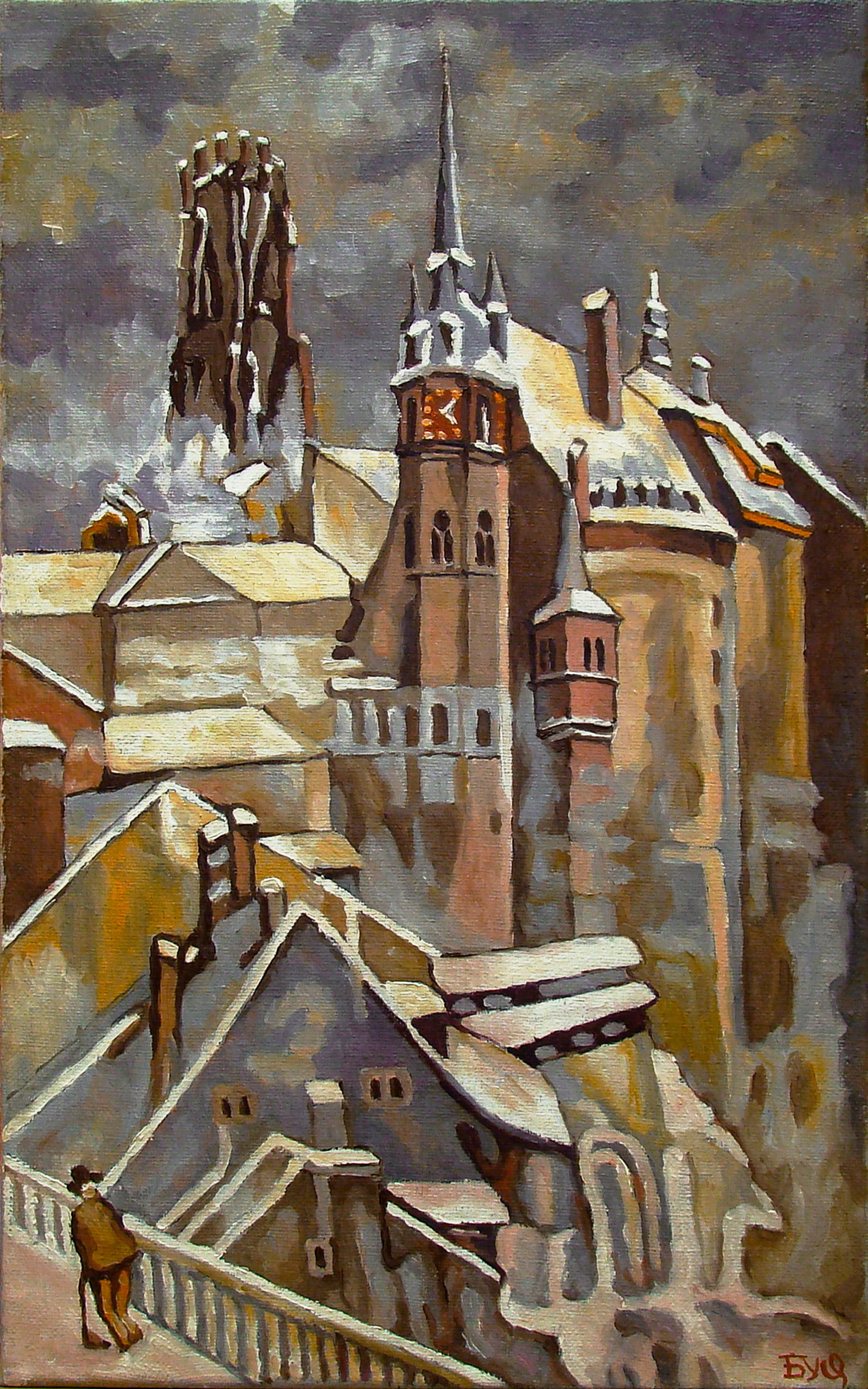 Oil painting Old Fribourg, Switzerland Valerii B: Title: Oil painting Old Fribourg, Switzerland Valerii B Description: 28Butk Painter: Valerii B Size: 23x40 cm/9,05x15,75 inches Components: oil, canvas Original painting from our collection ERA: 