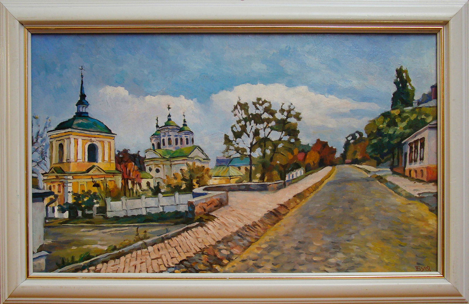 Oil painting Borichev Tok, Podol, Kyiv Valerii B: Title: Oil painting Borichev Tok, Podol, Kyiv Valerii B Description: 38Butk Painter: Valerii B Size: 30x40 cm/11,81x15,75 inches Components: oil, cardboard Original painting from our collection ERA: S