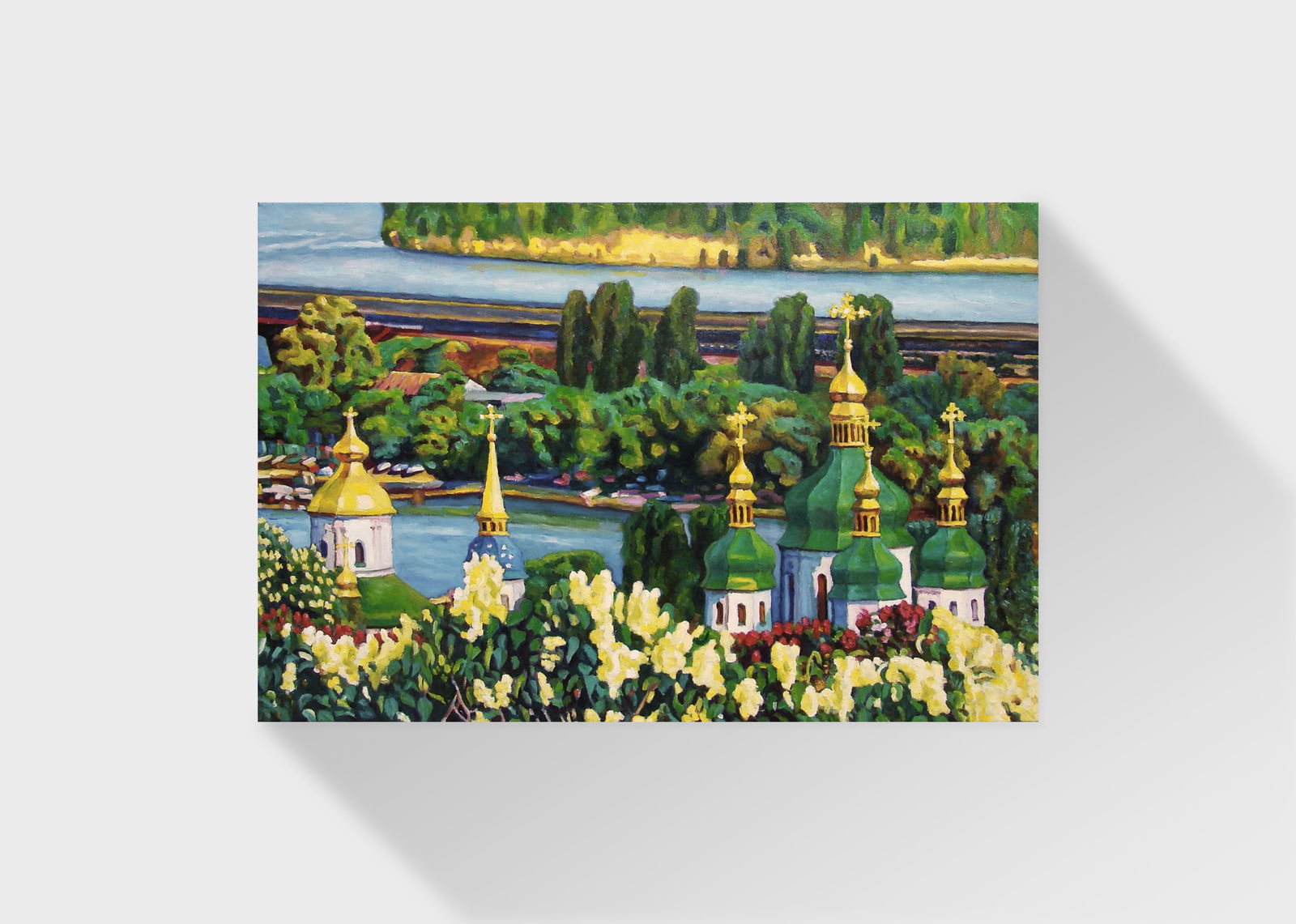 Oil painting M. Kyiv. View of the Dnipro River and Vydubytskyi Monastery Valerii B - 9