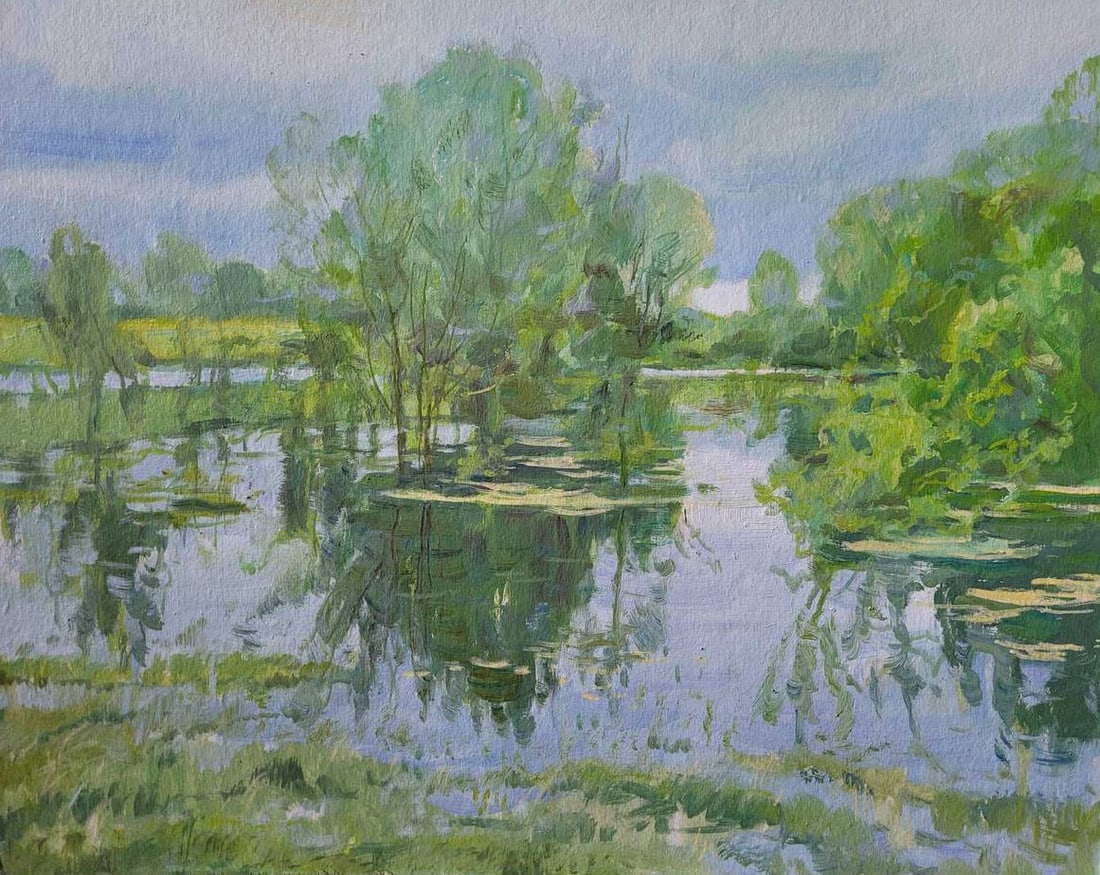 Oil painting May Oleksandr Oleksandrovich Nazarenko: Title: Oil painting May Oleksandr Oleksandrovich Nazarenko Description: 01D Painter: Oleksandr Nazarenko Size: 40x50 cm/15.74x19.68 inches Components: oil, cardboard Original painting from our collect