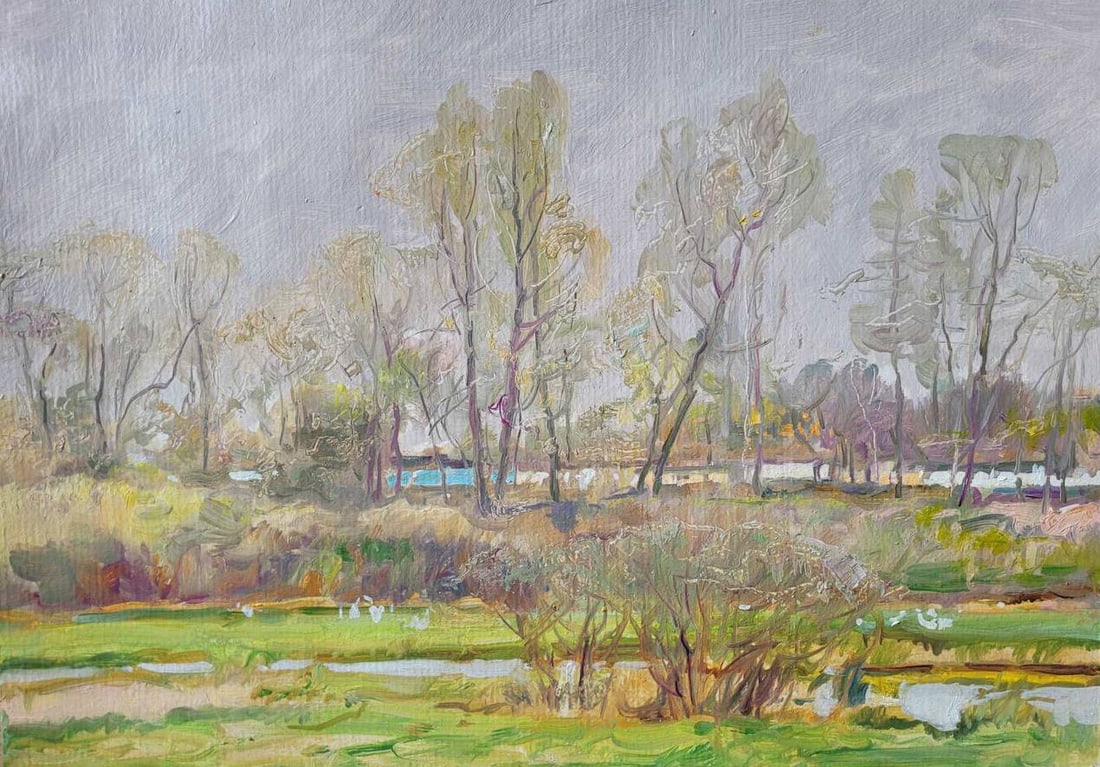 Oil painting evening Oleksandr Oleksandrovich Nazarenko: Title: Oil painting evening Oleksandr Oleksandrovich Nazarenko Description: 13D Painter: Oleksandr Nazarenko Size: 35x50 cm/13.77x19.68 inches Components: oil, cardboard Original painting from our col