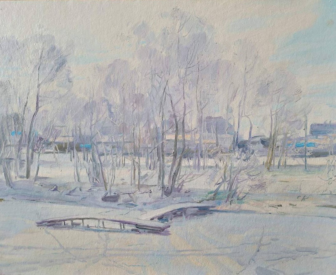 Oil painting Winter Oleksandr Oleksandrovich Nazarenko: Title: Oil painting Winter Oleksandr Oleksandrovich Nazarenko Description: 14D Painter: Oleksandr Nazarenko Size: 40x50 cm/15.74x19.68 inches Components: oil, cardboard Original painting from our