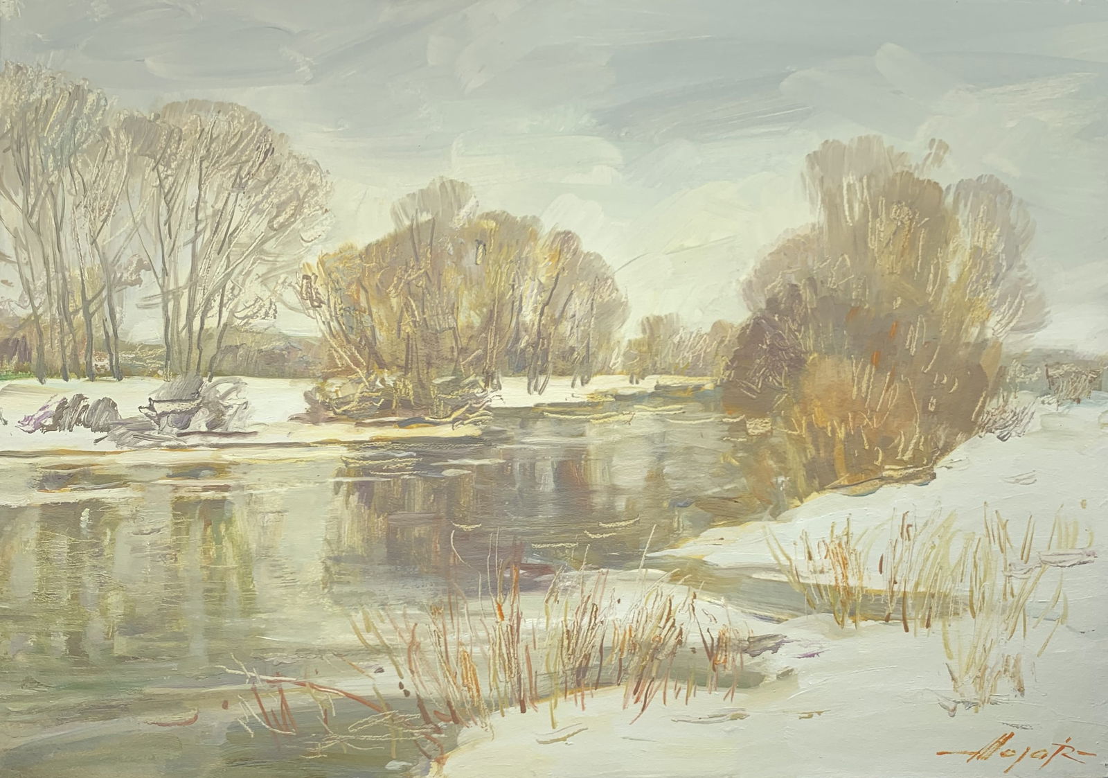 Oil painting January Oleksandr Oleksandrovich Nazarenko: Title: Oil painting January Oleksandr Oleksandrovich Nazarenko Description: 59D Painter: Oleksandr Nazarenko Size: 37x50 cm/14,56x19,68 inches Components: Oil, cardboard Original painting from our col