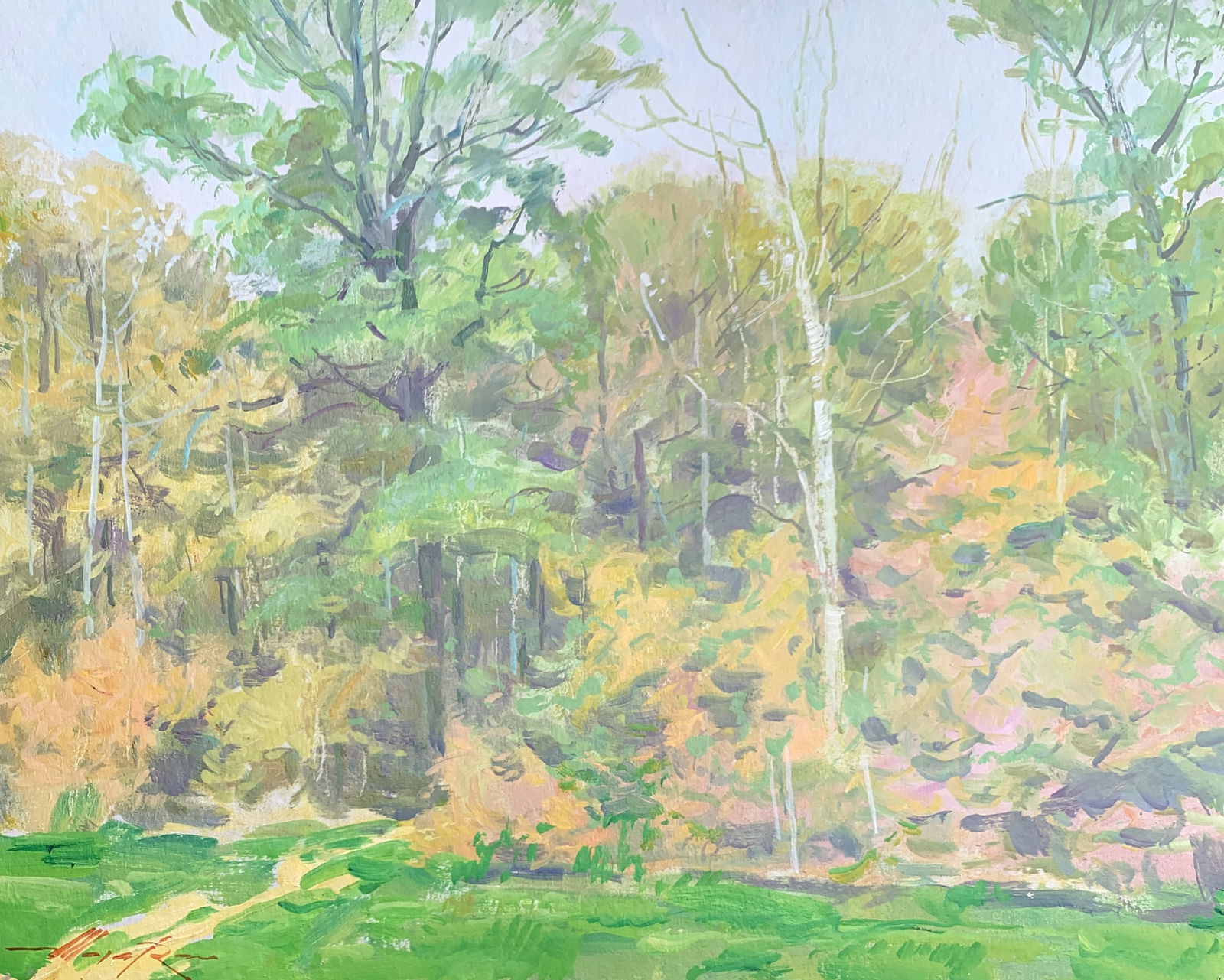 Oil painting Near the forest Oleksandr Oleksandrovich Nazarenko: Title: Oil painting Near the forest Oleksandr Oleksandrovich Nazarenko Description: 68D Painter: Oleksandr Nazarenko Size: 40x60 cm/15,75x23,62 inches Components: Oil, cardboard Original painting from