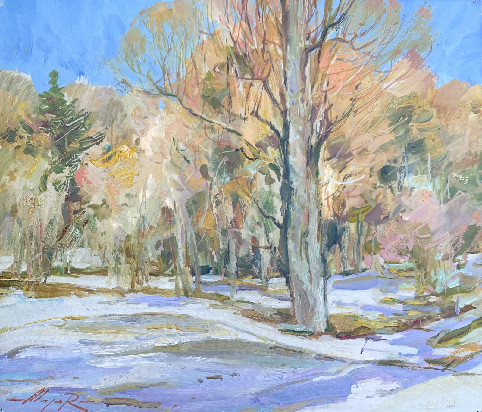 Oil painting Winter Oleksandr Oleksandrovich Nazarenko: Title: Oil painting Winter Oleksandr Oleksandrovich Nazarenko Description: 74D Painter: Oleksandr Nazarenko Size: 30x33 cm/11,81x12,99 inches Components: Oil, cardboard Original painting from our coll