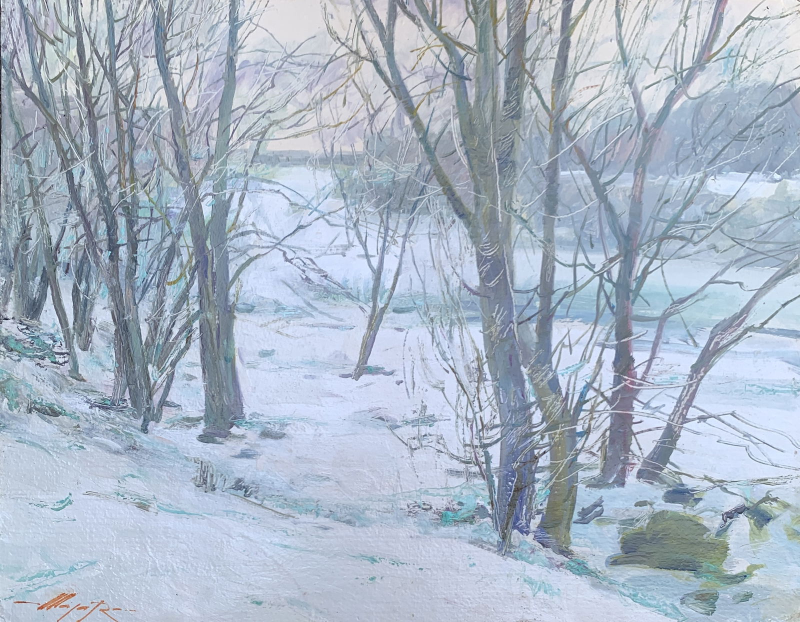 Oil painting Winter forest Oleksandr Oleksandrovich Nazarenko: Title: Oil painting Winter forest Oleksandr Oleksandrovich Nazarenko Description: 75D Painter: Oleksandr Nazarenko Size: 40x50 cm/15,75x19,68 inches Components: Oil, cardboard Original painting from o