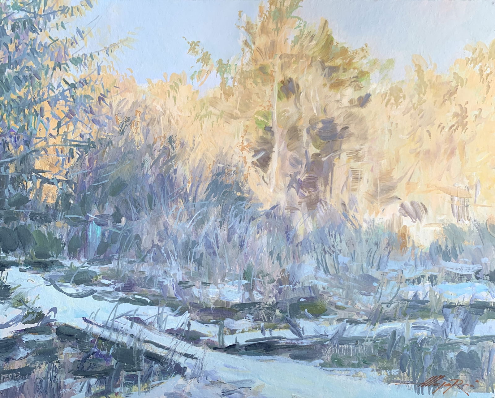 Oil painting A frosty day. Sun Oleksandr Oleksandrovich Nazarenko: Title: Oil painting A frosty day. Sun Oleksandr Oleksandrovich Nazarenko Description: 78D Painter: Oleksandr Nazarenko Size: 40x50 cm/15,75x19,68 inches Components: Oil, cardboard Original painting