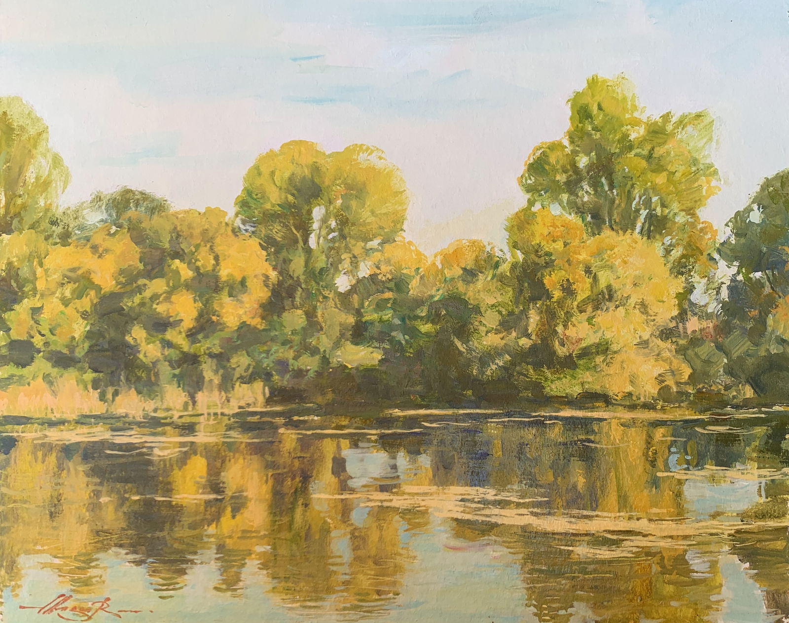 Oil painting Near the lake Oleksandr Oleksandrovich Nazarenko: Title: Oil painting Near the lake Oleksandr Oleksandrovich Nazarenko Description: 96D Painter: Oleksandr Nazarenko Size: 40x50 cm/15,75x19,68 inches Components: Oil, cardboard Original painting from