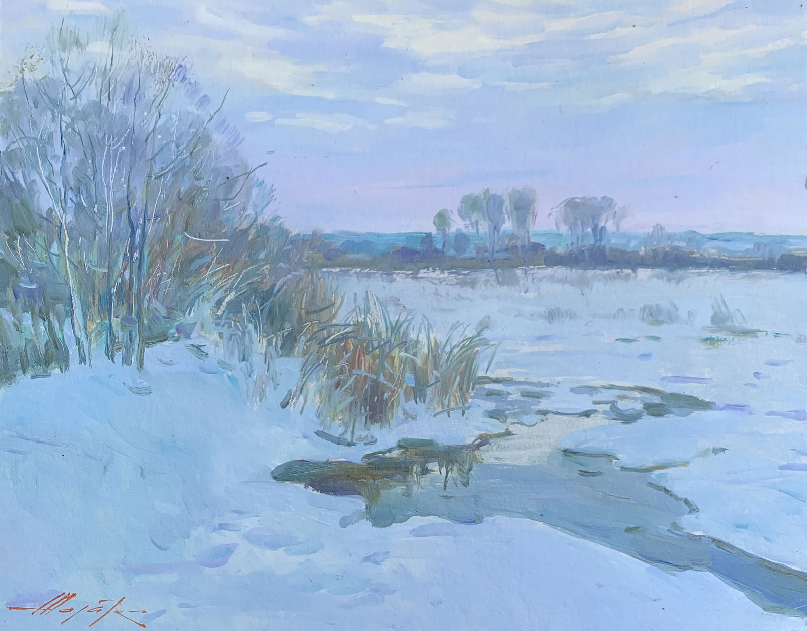 Oil painting Evening Oleksandr Oleksandrovich Nazarenko: Title: Oil painting Evening Oleksandr Oleksandrovich Nazarenko Description: 118D Painter: Oleksandr Nazarenko Size: 40x50 cm/15,75x19,68 inches Components: Oil, cardboard Original painting from our