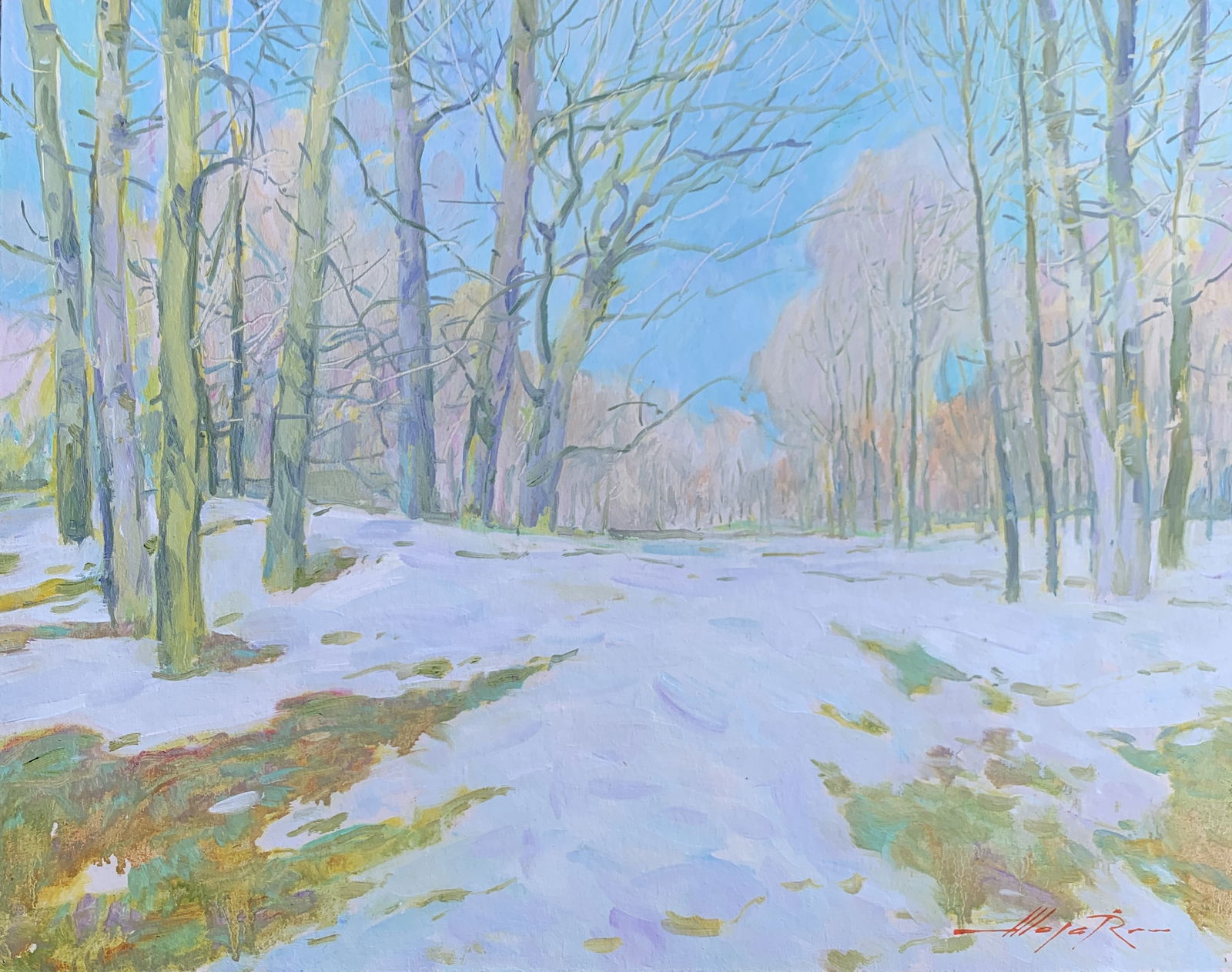 Oil painting Winter Oleksandr Oleksandrovich Nazarenko: Title: Oil painting Winter Oleksandr Oleksandrovich Nazarenko Description: 128D Painter: Oleksandr Nazarenko Size: 40x50 cm/15,75x19,68 inches Components: Oil, cardboard Original painting from our col