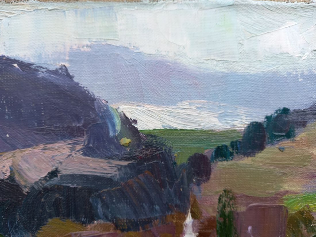 Oil painting village near the river Alex Ditriev - 4