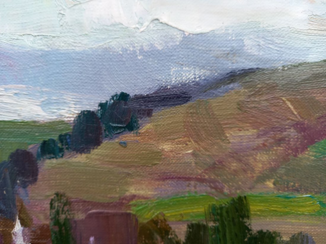 Oil painting village near the river Alex Ditriev - 5