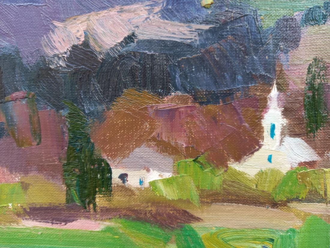 Oil painting village near the river Alex Ditriev - 6