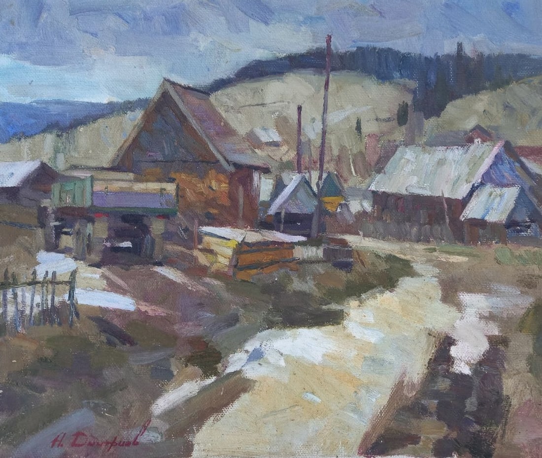 Oil painting Carpathian village Alex Ditriev: Title: Oil painting Carpathian village Alex Ditriev Description: 111AD Painter: Alex Ditriev Size: 50x60 cm/19.7x23.6 inches Components: oil, canvas Original painting from our collection ERA: Short in