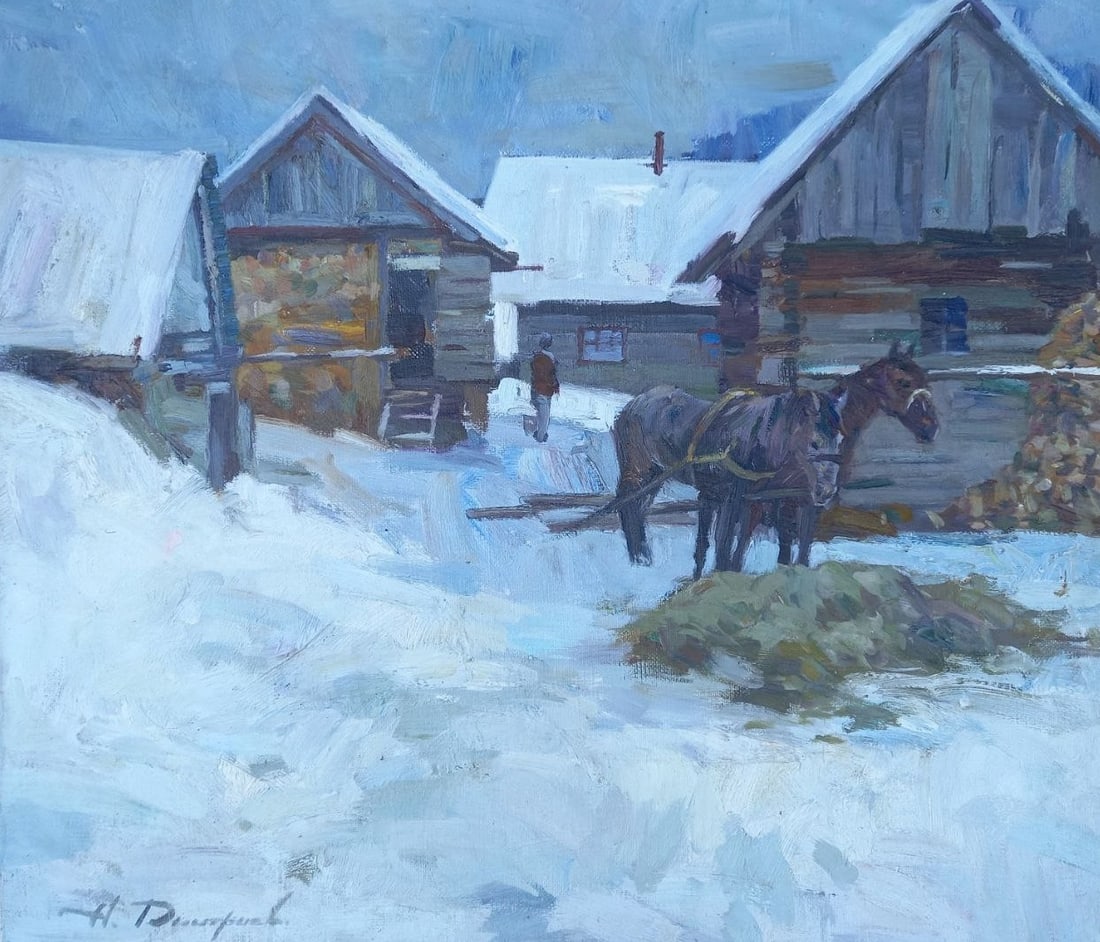 Oil painting Household yard Alex Ditriev: Title: Oil painting Household yard Alex Ditriev Description: 152AD Painter: Alex Ditriev Size: 70x80 cm/ 27.6x31.5 inches Components: oil, canvas Original painting from our collection ERA: Short