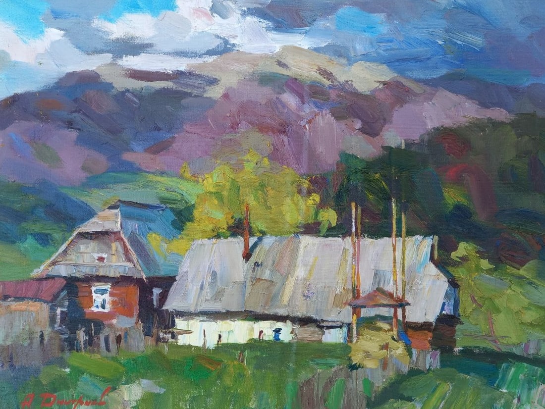 Oil painting In the Carpathians Alex Ditriev: Title: Oil painting In the Carpathians Alex Ditriev Description: 160AD Painter: Alex Ditriev Size: 48x63 cm/ 18.9x24.8 inches Components: oil, canvas Original painting from our collection ERA: Short i