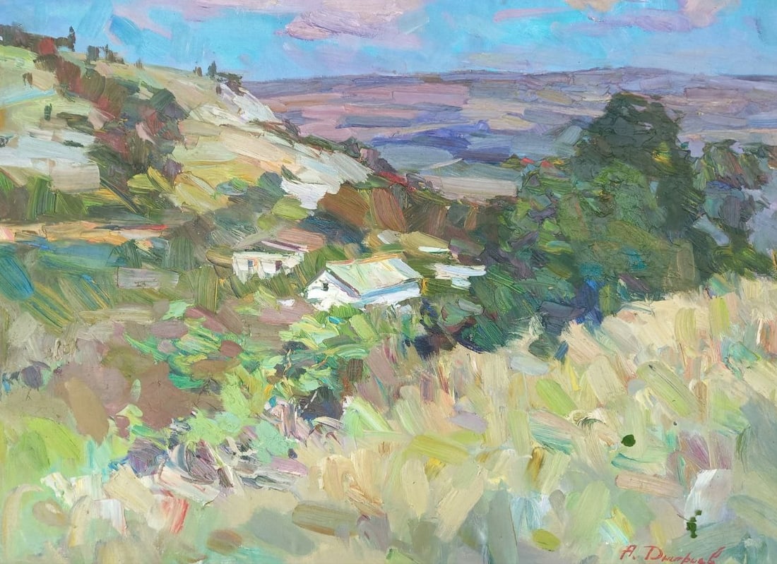 Oil painting Valley Alex Ditriev: Title: Oil painting Valley Alex Ditriev Description: 172AD Painter: Alex Ditriev Size: 75x55 cm/ 29.5x21.7 inches Components: oil, canvas Original painting from our collection ERA: Short information: