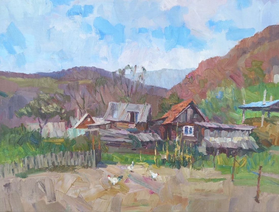 Oil painting Mountain Village Alex Ditriev: Title: Oil painting Mountain Village Alex Ditriev Description: 174AD Painter: Alex Ditriev Size: 60x80 cm/ 23.6x31.5 inches Components: oil, canvas Original painting from our collection ERA: Short inf