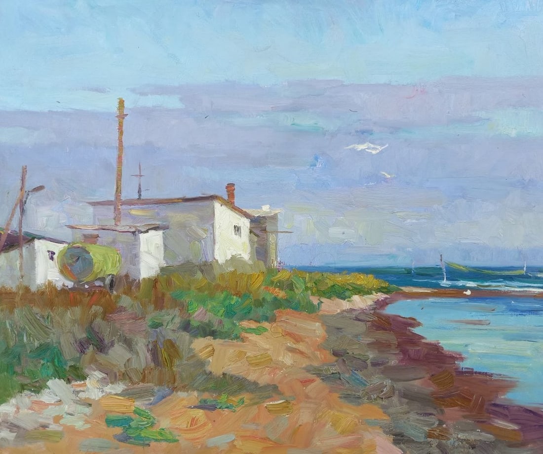 Oil painting Fisherman's house Alex Ditriev: Title: Oil painting Fisherman's house Alex Ditriev Description: 188AD Painter: Alex Ditriev Size: 60x70 cm/ 23.6x27.6 inches Components: oil, canvas Original painting from our collection ERA: Short in