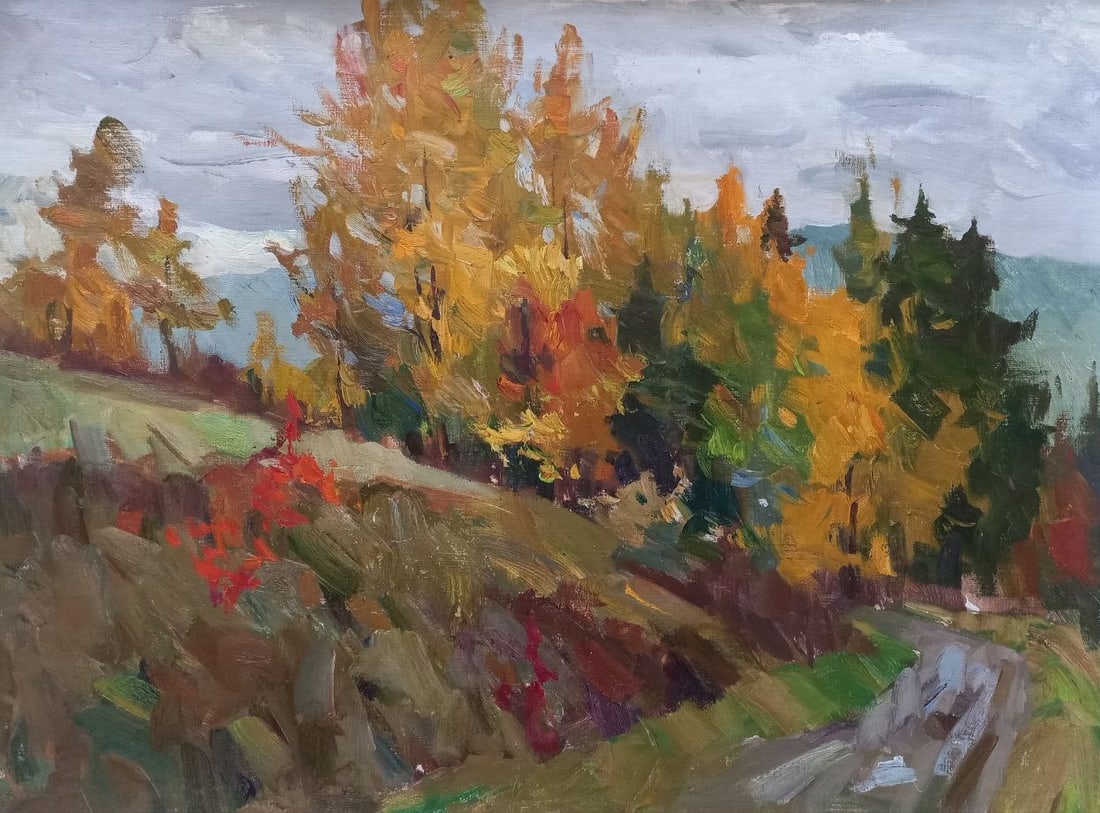 Oil painting Autumn in the Carpathians Alex Ditriev: Title: Oil painting Autumn in the Carpathians Alex Ditriev Description: 200AD Painter: Alex Ditriev Size: 95x70 cm/ 37.4x27.6 inches Components: oil, canvas Original painting from our collection ERA: