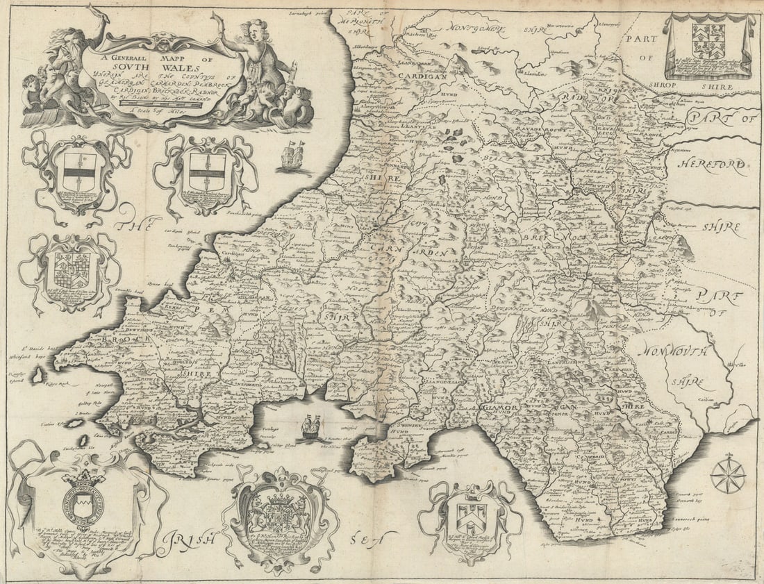 A Generall Mapp of South Wales by Richard Blome 1673 old antique chart (1 of 1)