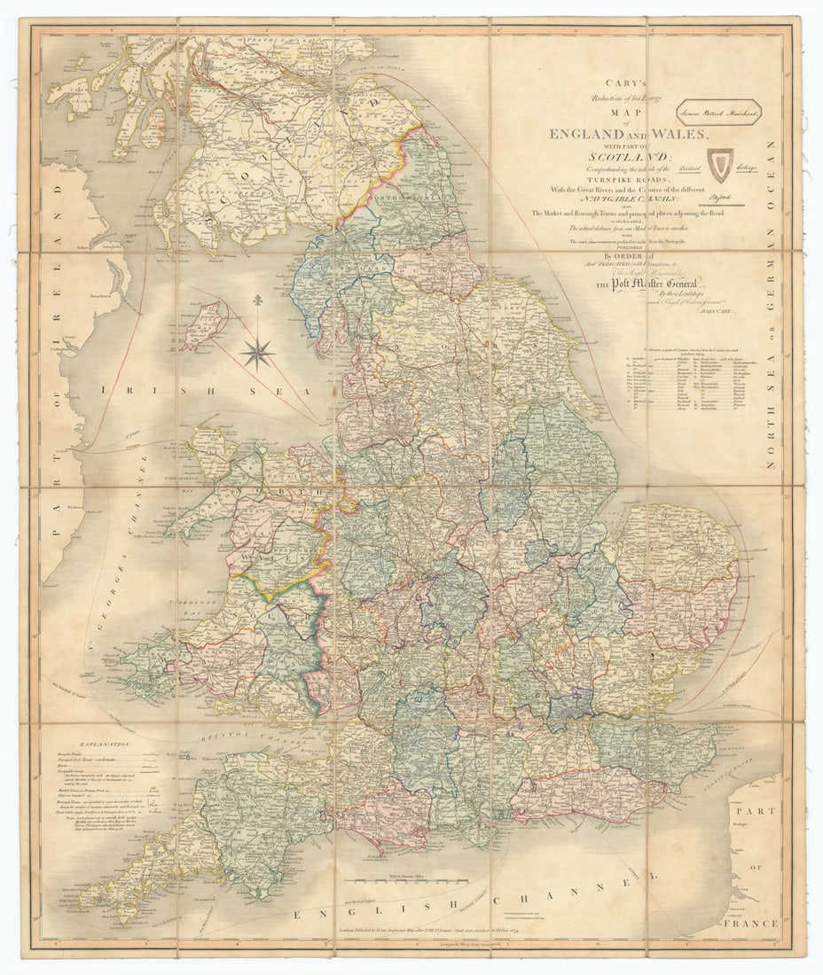 Cary's reduction of his large map of England & Wales'. Turnpikes canals &c 1834 (1 of 1)