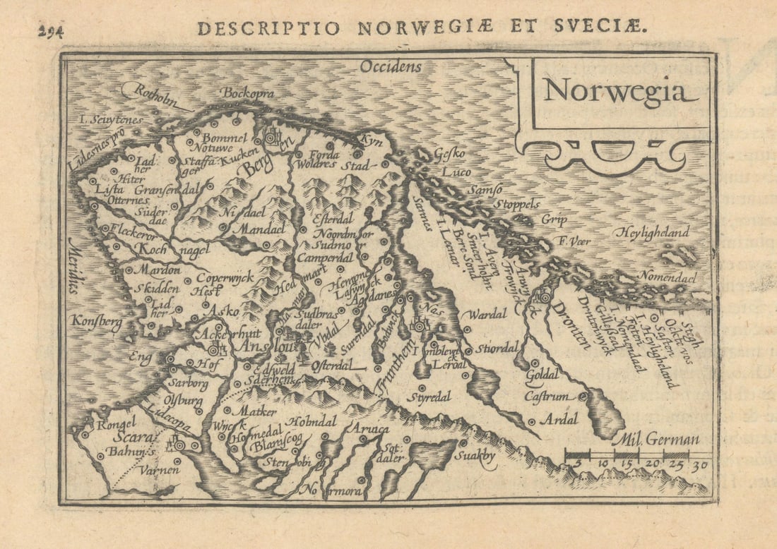 Norwegia by Bertius / Langenes. The first map to show Norway seperately 1603 (1 of 1)