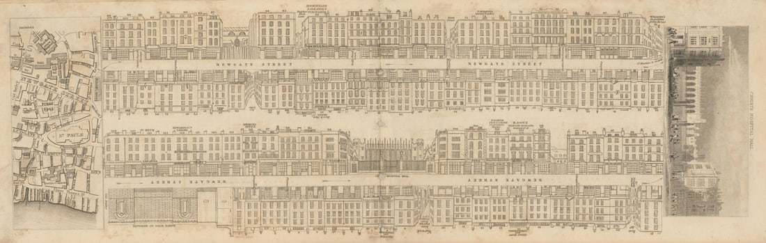 Tallis London Street View #5 Newgate Street 1838 old antique map plan chart: [Part 5] Newgate Street [Cross streets: Butcher Hall Lane, Bath Street (King Edward Street), St. Martin's-le-Grand, Rose Street, Warwick Lane, Ivy Lane, Queen's Head Passage, Bull's Head Court, Christ