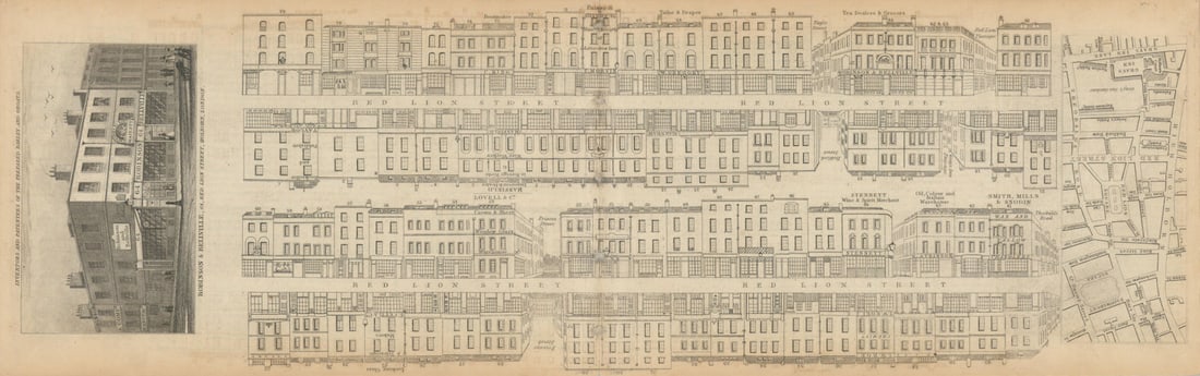 Tallis London Street View #29 Red Lion Street, Holborn 1838 old antique map: [Part 29] Red Lion Street [Cross streets: Eagle Street, Red Lion Passage, Princes Street (Princeton Street), Theobalds Road, Grays Inn Passage, Bedford Street (Sandland Street)] // Local area map // V