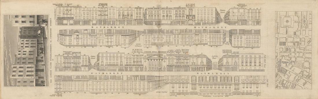 Tallis London Street View #22 Haymarket 1838 old antique map plan chart: [Part 22] Haymarket [Cross streets: Coventry Street, Coventry Court (Shaver's Place), Panton Street, Norris Street, Jermyn Street, Piccadilly, James Street (Orange Street), Suffolk Place, Charles Stre