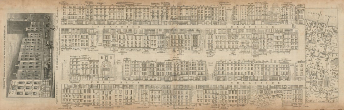 Tallis London Street View #42 Cheapside (West) 1839 old antique map plan chart: [Part 42] Cheapside (West) [Cross streets: Old Change (New Change), St. Paul's Cathedral, Bow Lane, Bow Churchyard, Bread Street, Friday Street, Wood Street, Milk Street, Honey Lane, Foster Lane, Gutt