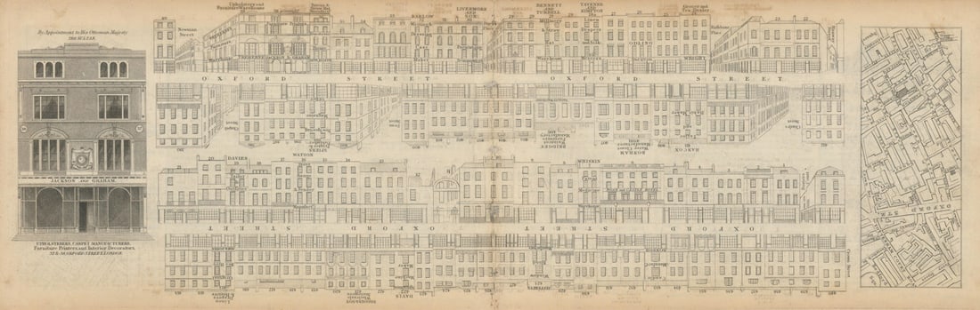 Tallis London Street View #40 Oxford Street (#6, East) 1839 old antique map: [Part 40] Oxford Street (Section 6, East) [Cross streets: Bozier's Court, Newman Street, Perry's Place, Rathbone Place, Charles Street (Soho Street), Dean Street, Great Chapel Street, Hanway Street, C